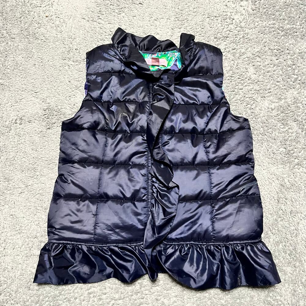 Lilly Pulitzer Girls Kids Youth Puffer Vest Jacket Large 8-10 Cypress Ruffle
